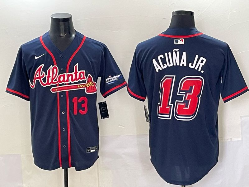 Men Atlanta Braves #13 Acuna jr Drak Blue Nike 2025 MLB Jersey style 04